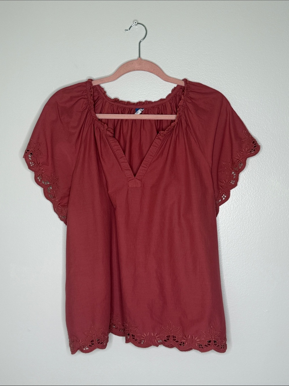 Old Navy Rust Eyelet-Sleeve Peasant Blouse Size Large